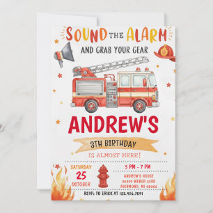 Invitación Cumpleaños con camión de bomberos personalizado