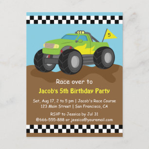 Invitación Cumpleaños con Camión Monstruo Verde