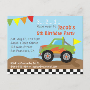 Invitación Cumpleaños con Camión Monstruo Verde