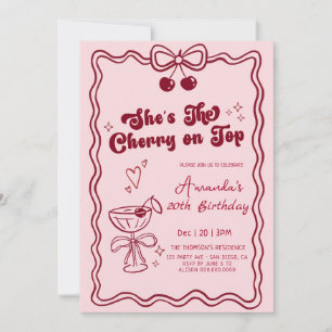 Invitación cumpleaños con cereza dibujada a mano encima 
