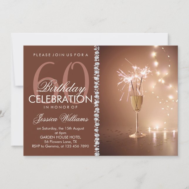 Invitación Cumpleaños con champán y bengalas (Anverso)