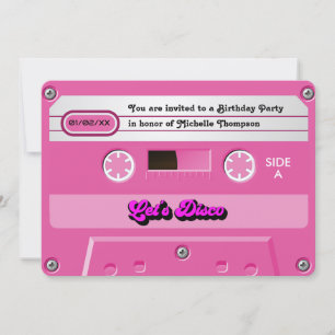 Invitación Cumpleaños con cinta de casete retro Let's Disco