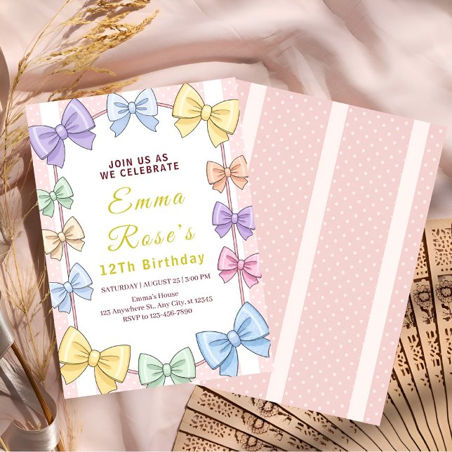 Invitación Cumpleaños con cinta pastel adorable (Subido por el creador)
