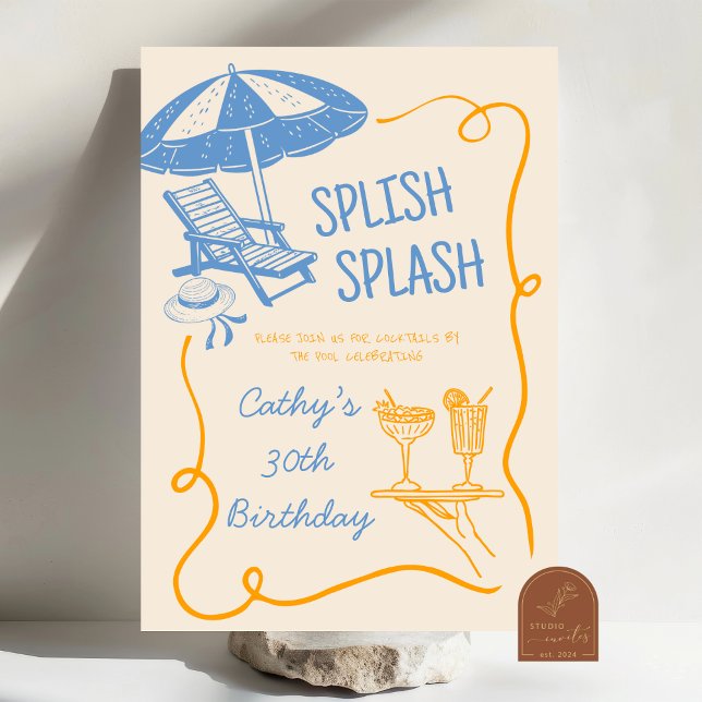 Invitación Cumpleaños con cóctel de verano divertido Splish S (Subido por el creador)
