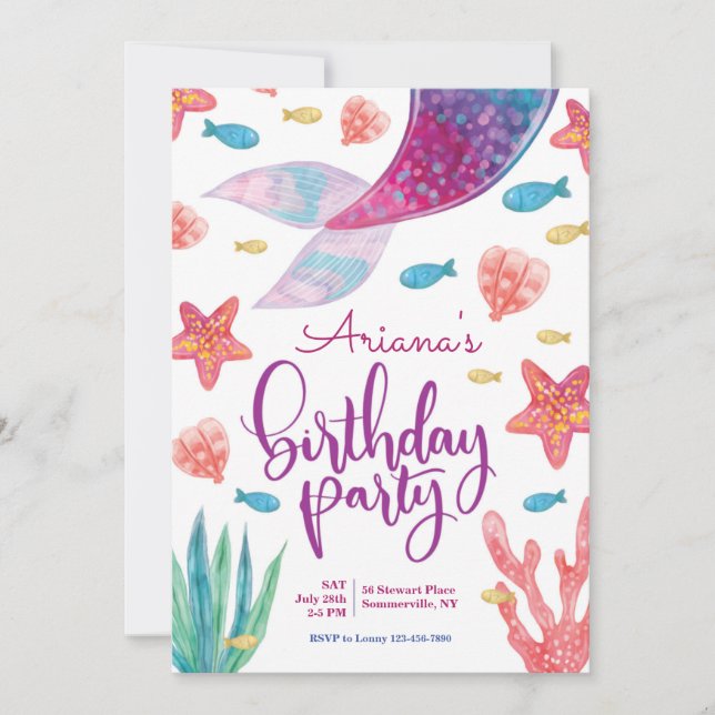Invitación Cumpleaños con Cola de Sirena (Anverso)