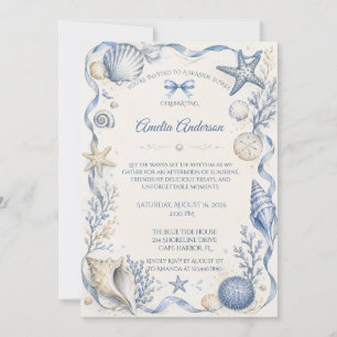 Invitación Cumpleaños con Concha de Acuarela de Agua Azul Cos