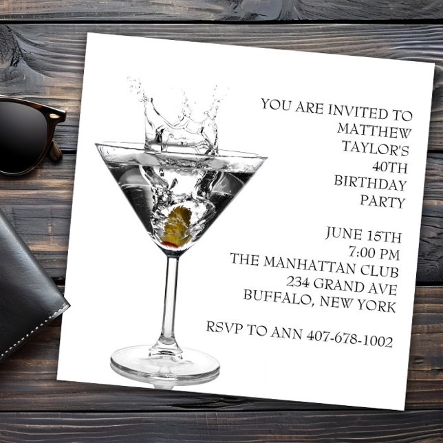 Invitación Cumpleaños con copa de Martini (Martini party and event invitation. Any event martini invitation. )