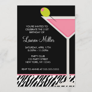 Invitación Cumpleaños con Copa de Martini Rosa con Estilo