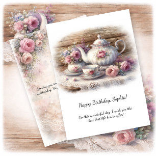 Invitación Cumpleaños con decoración de té rosa vintage  