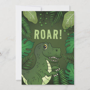 Invitación Cumpleaños con Dinosaurio T-rex Verde con Texto Ru
