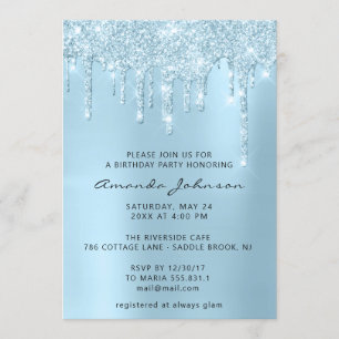 Invitación Cumpleaños con efecto de brillo de cielo azul gris