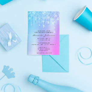 Invitación Cumpleaños con efecto de goteo holográfico rosa az