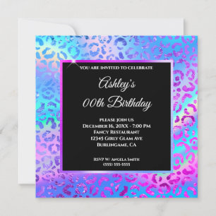 Invitación Cumpleaños con efecto iridiscente de arcoíris y le