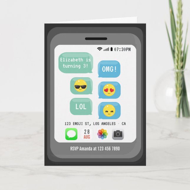 Invitación Cumpleaños con Emojis (Anverso)