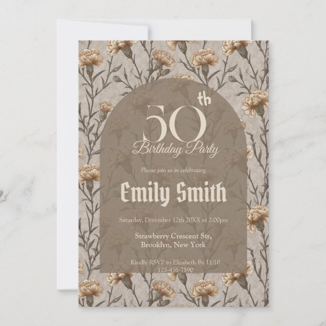 Invitación Cumpleaños con encanto de clavel minimalista (Anverso)