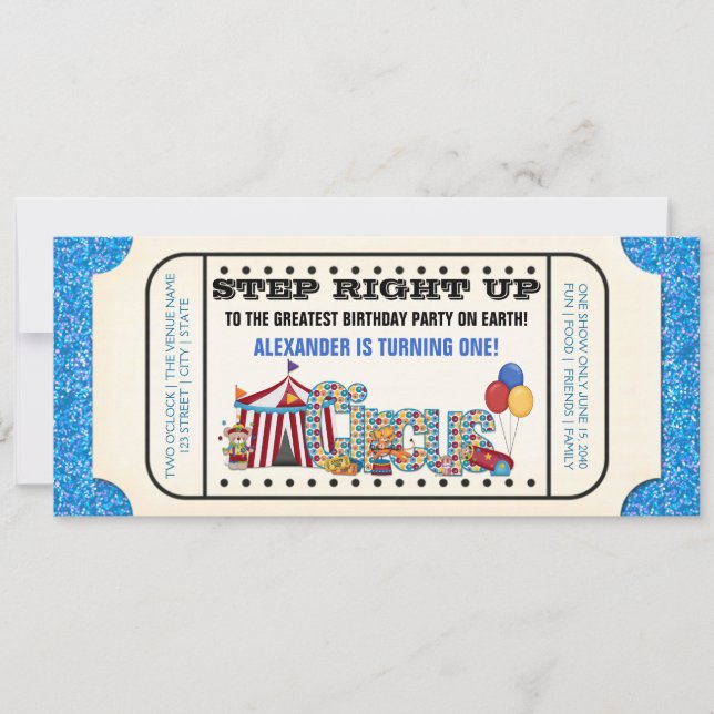 Invitación Cumpleaños con entrada al circo para niños (Anverso)