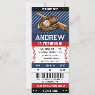 Invitación Cumpleaños con entrada de béisbol personalizada co