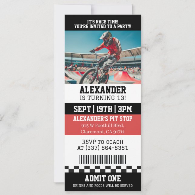 Invitación Cumpleaños con Entrada de Bicicleta BMX (Anverso)