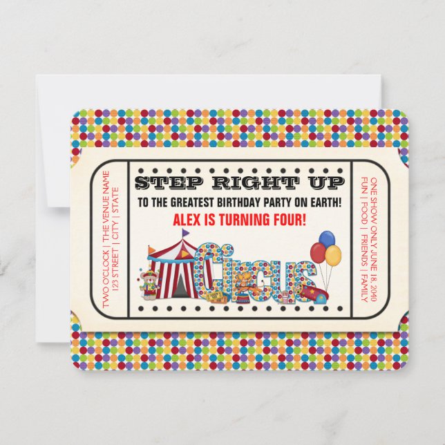 Invitación Cumpleaños con entrada de circo (Anverso)