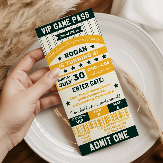 Invitación  Cumpleaños con Entrada Deportiva Verde y Amarilla (Subido por el creador)