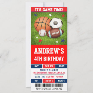 Invitación Cumpleaños con Entrada Personalizada de Deportes A
