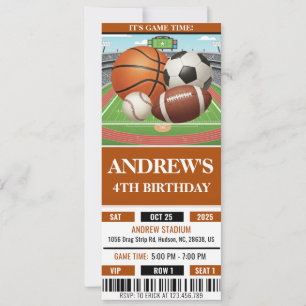 Invitación Cumpleaños con Entrada Personalizada de Deportes A