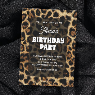 Invitación Cumpleaños con estampado de leopardo