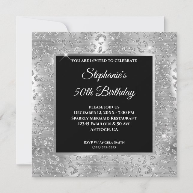 Invitación Cumpleaños con Estampado de Leopardo Brillante Pla (Anverso)