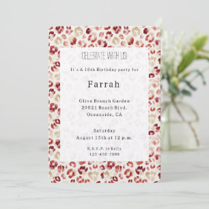 Invitación Cumpleaños con estampado de leopardo crema rojo  