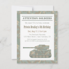 Invitación Cumpleaños con Estampado Militar de Camuflaje Tanq