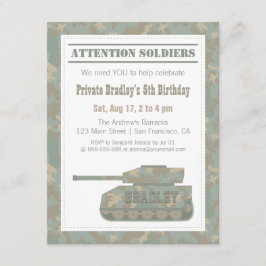 Invitación Cumpleaños con Estampado Militar de Camuflaje Tanq