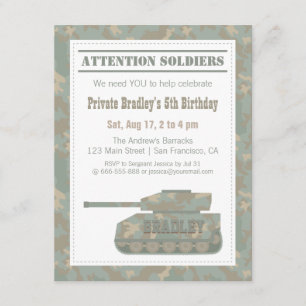 Invitación Cumpleaños con Estampado Militar de Camuflaje Tanq