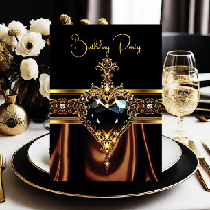 Invitación Cumpleaños con estilo Chocolate Dorado Negro coraz