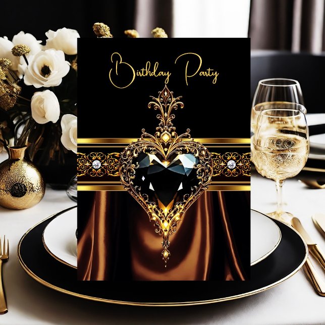 Invitación Cumpleaños con estilo Chocolate Dorado Negro coraz (Subido por el creador)