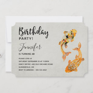 Invitación Cumpleaños con Estilo de Pez Koi Dorado