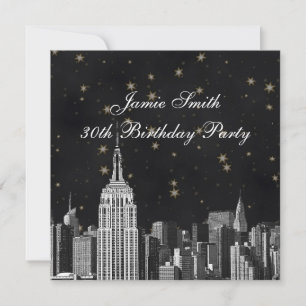 Invitación Cumpleaños con Estrella Negra Grabada de la Siluet