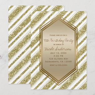 Invitación Cumpleaños con Evento de Rayas de Brillo Dorado Bl
