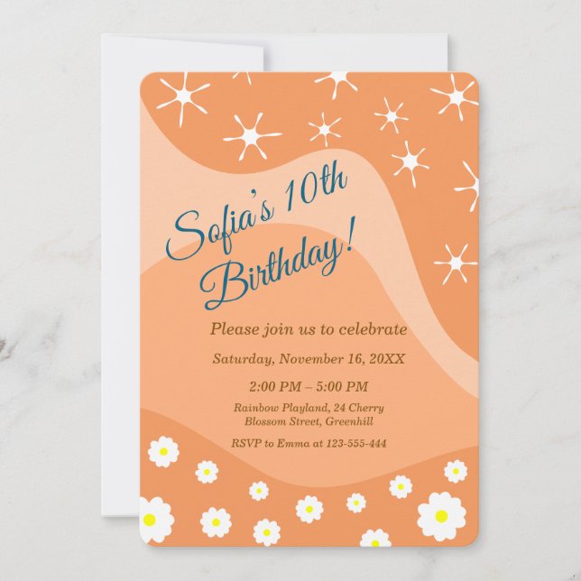 Invitación Cumpleaños con flores blancas lindas (Anverso)