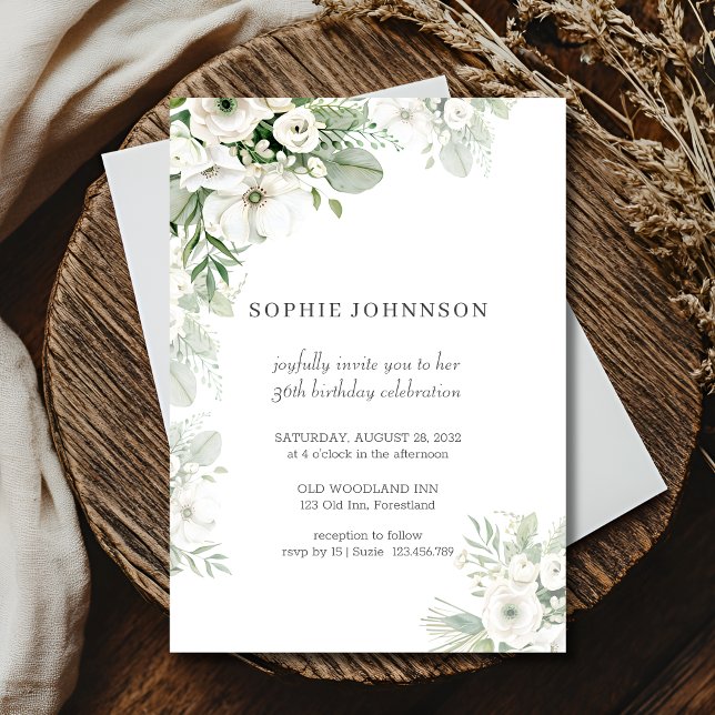 Invitación Cumpleaños con flores de agua verde polvorienta (Subido por el creador)