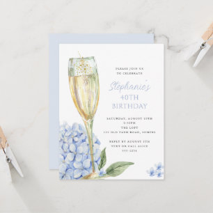 Invitación Cumpleaños con flores de Hortensia Azul Pequeña