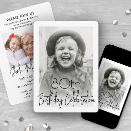 Invitación Cumpleaños con foto chic y tipografía elegante par