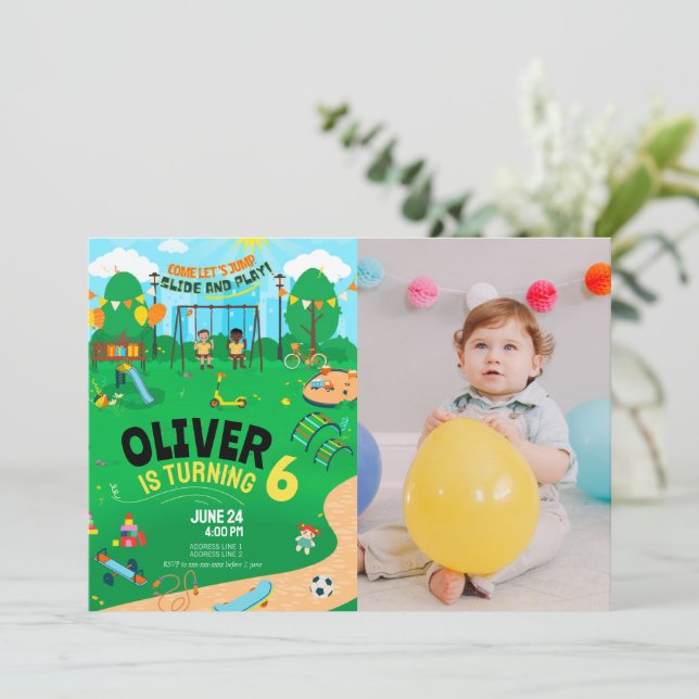 Invitación Cumpleaños con foto de cualquier edad en interior  (Anverso de pie)