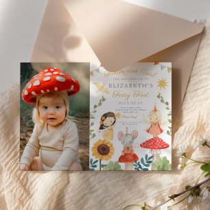 Invitación Cumpleaños con foto de hongo de hada encantada