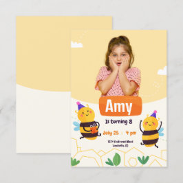 Invitación Cumpleaños con Foto Moderna de Abejorro