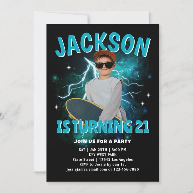 Invitación Cumpleaños con foto personalizada de portada de ál (Anverso)