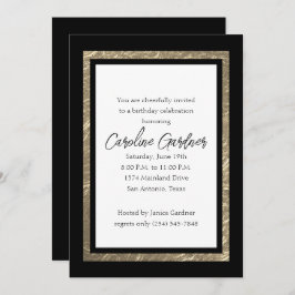 Invitación Cumpleaños con fronteras de oro y negro