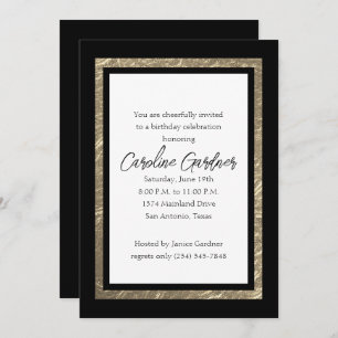 Invitación Cumpleaños con fronteras de oro y negro