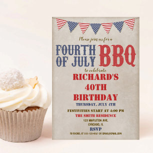 Invitación Cumpleaños con Fuegos Artificiales Rústicos 4 de J
