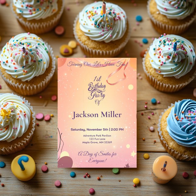 Invitación Cumpleaños con globo de personalizable con cachorr (Subido por el creador)