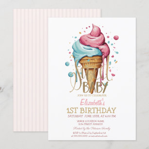 Invitación Cumpleaños con Helado Rayado que Gotea Fresco